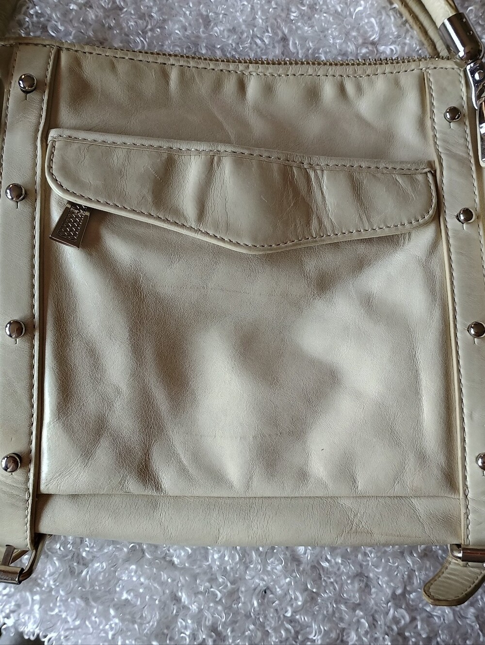 Rebecca Minkoff Cream Leather Shoulder Bag with Stud Trim